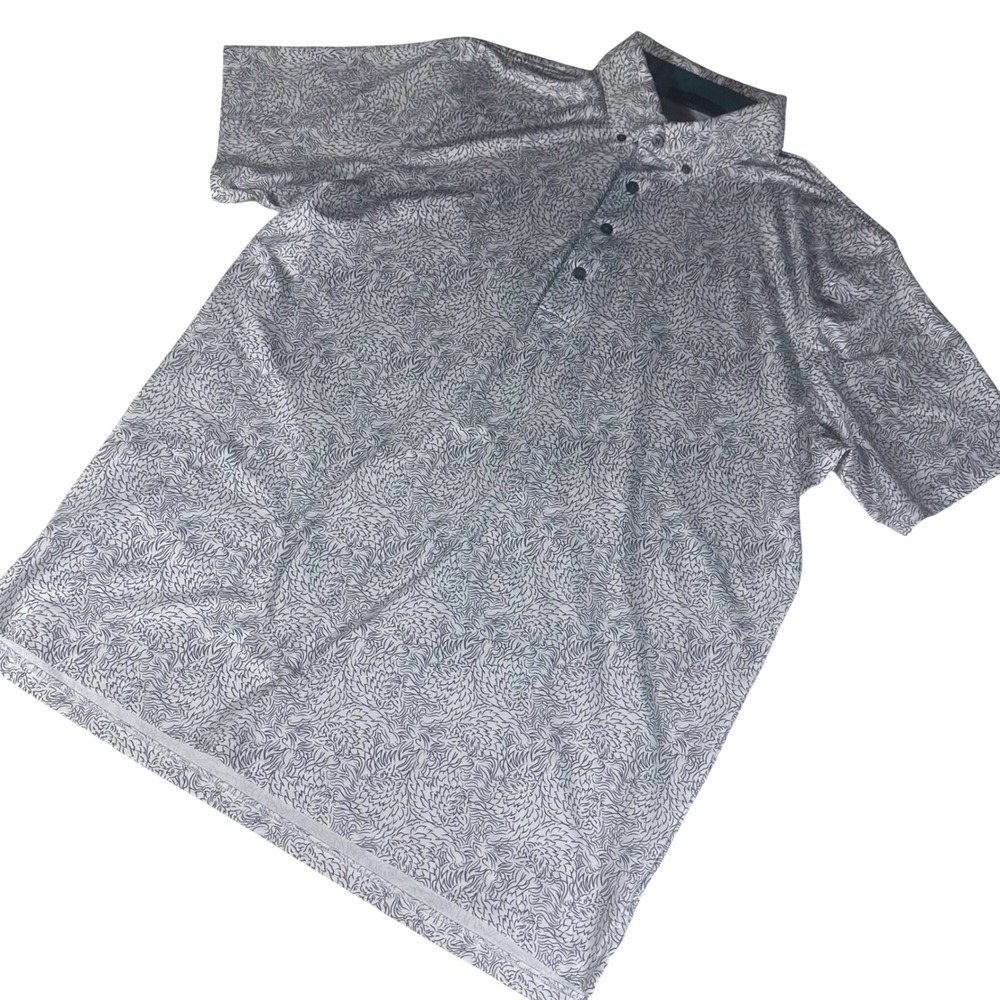 Greyson Polo Mens Large White Gray Wolf Head Print Performance Golf Shirt